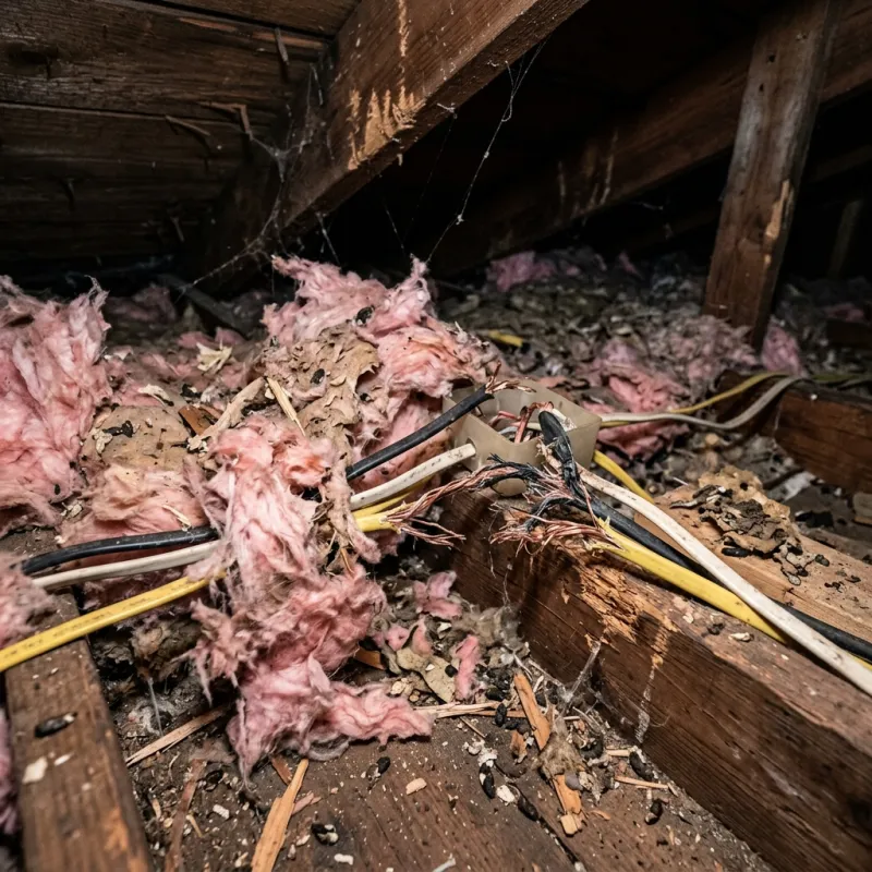 Contaminated ceiling insulation being assessed in a Blairgowrie roof space