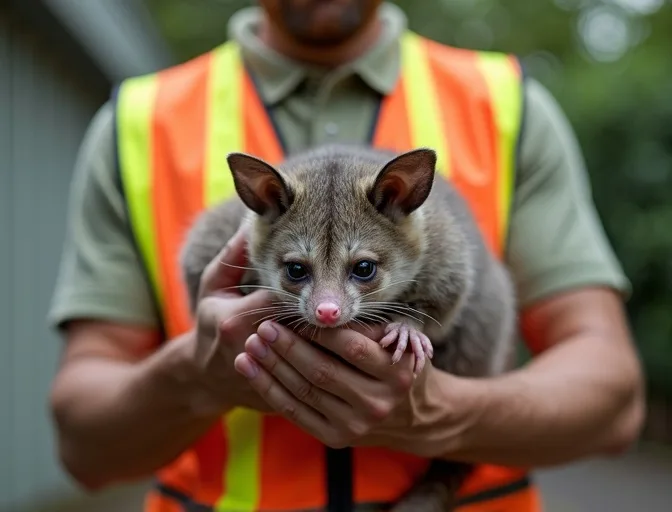 Animal handler safely recovering a deceased possum in Blairgowrie